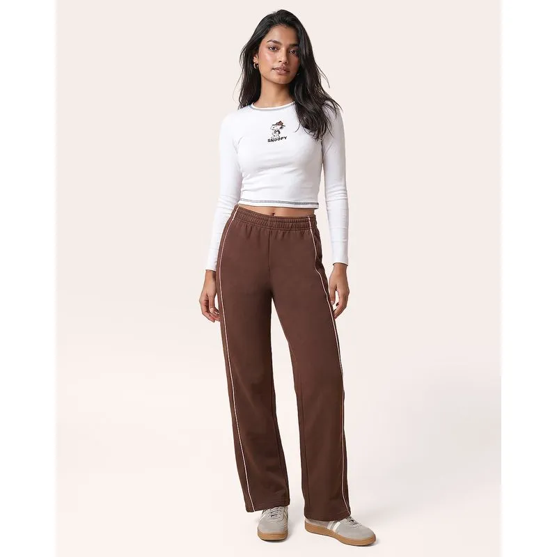Calça Moletom Feminina Wide Leg com Viés Marrom M