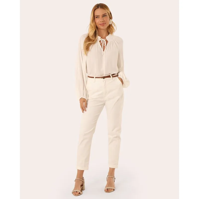Calça Sarja Feminina Chino com Cinto Off White 40