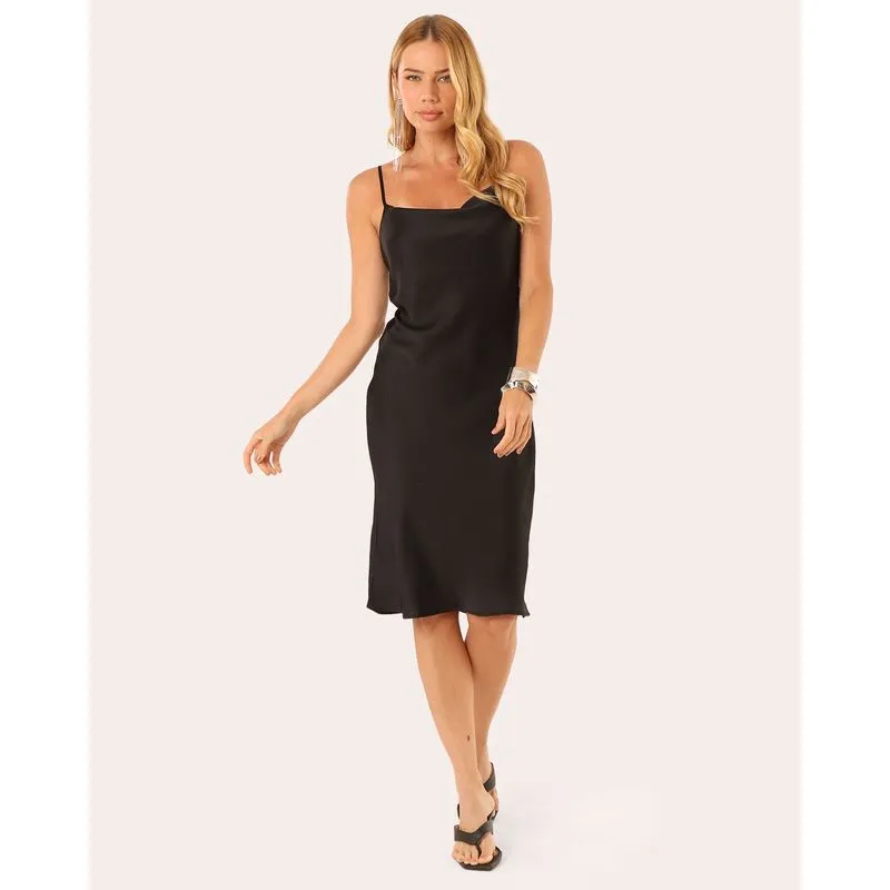 Vestido Feminino Berry&Co. Curto Alcinha Acetinado Preto PP