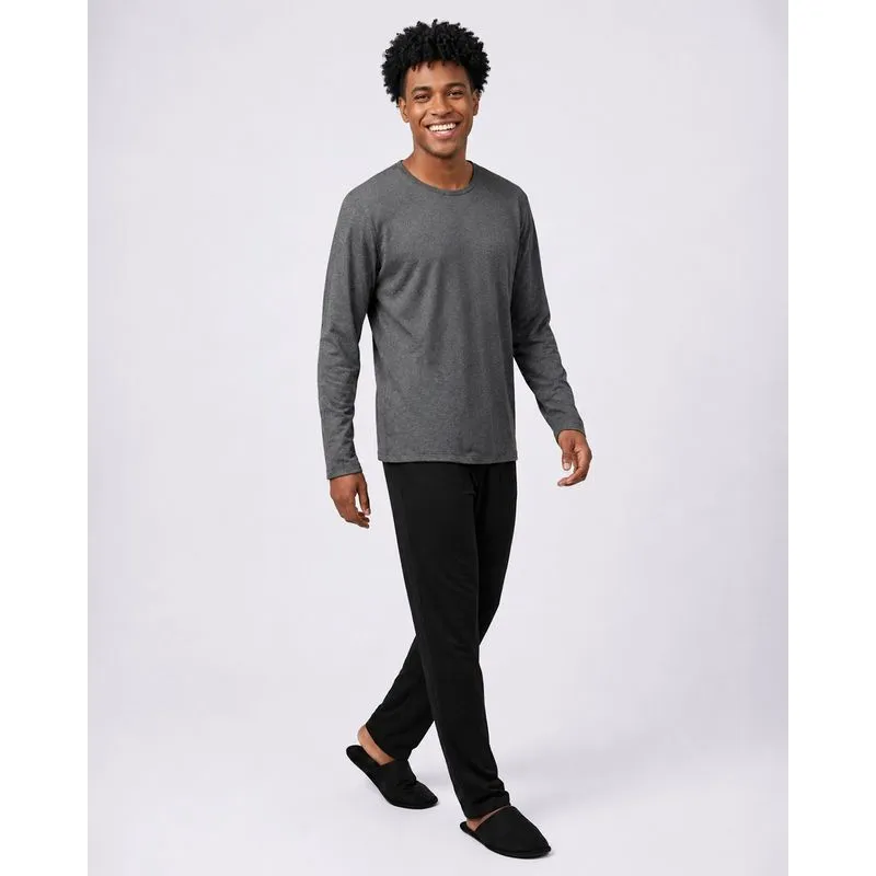 Pijama Longo Masculino Básico Cinza G