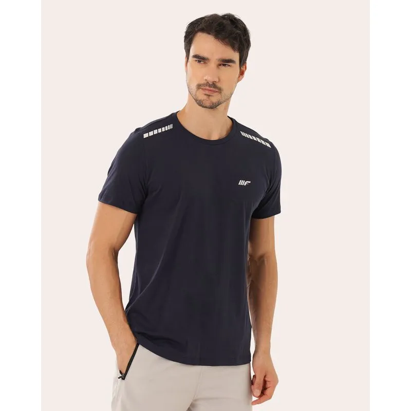 Camiseta Esportiva Masculina Algodão Manga Curta Azul PP