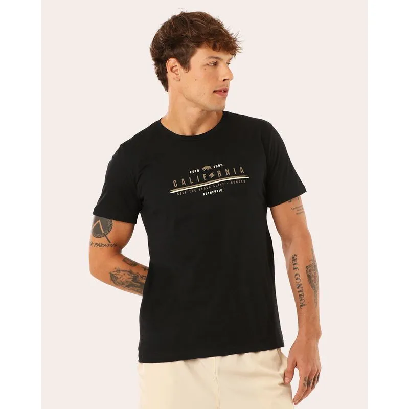 Camiseta Masculina Algodão Surf Califórnia Preta GG