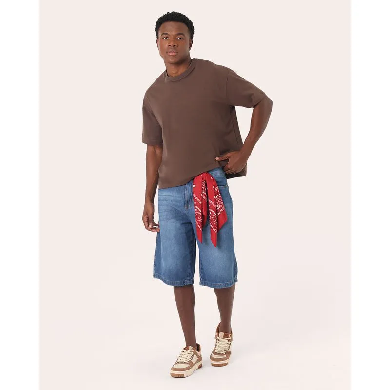 Bermuda Jeans Masculina Algodão Baggy Azul 38
