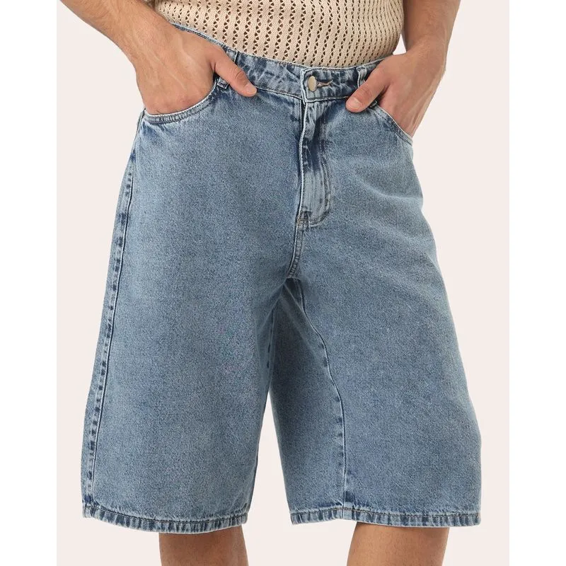 Bermuda Jeans Masculina Baggy Marmorizada Azul 40