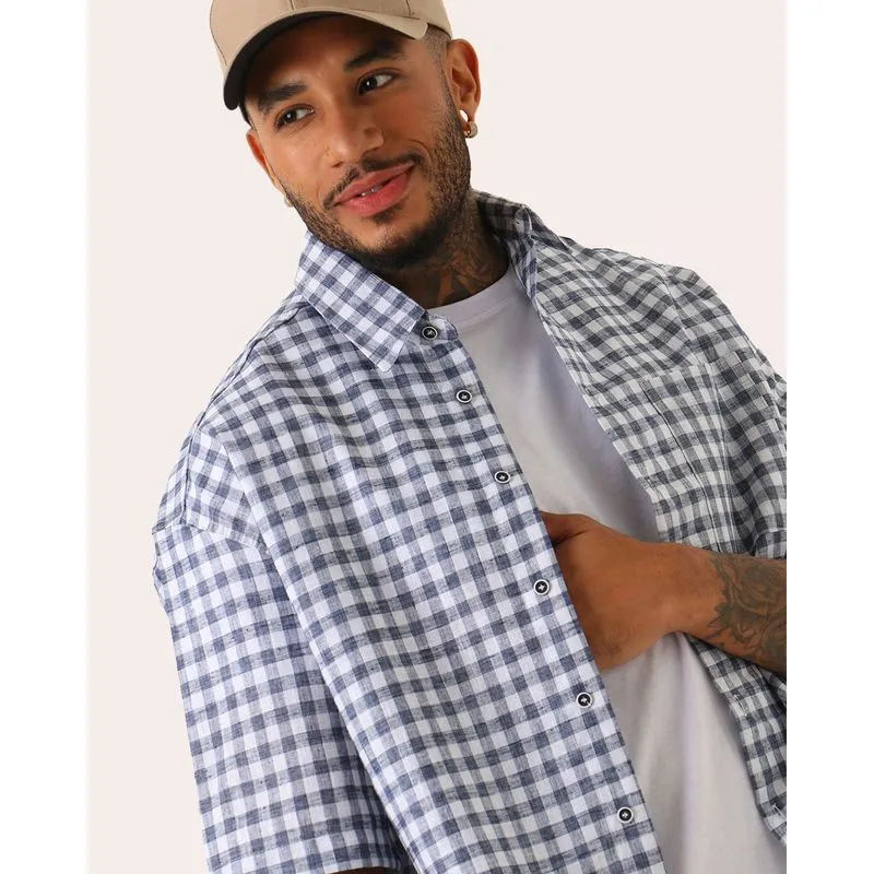 Camisa Masculina Estampada Xadrez Manga Curta Marinho 1