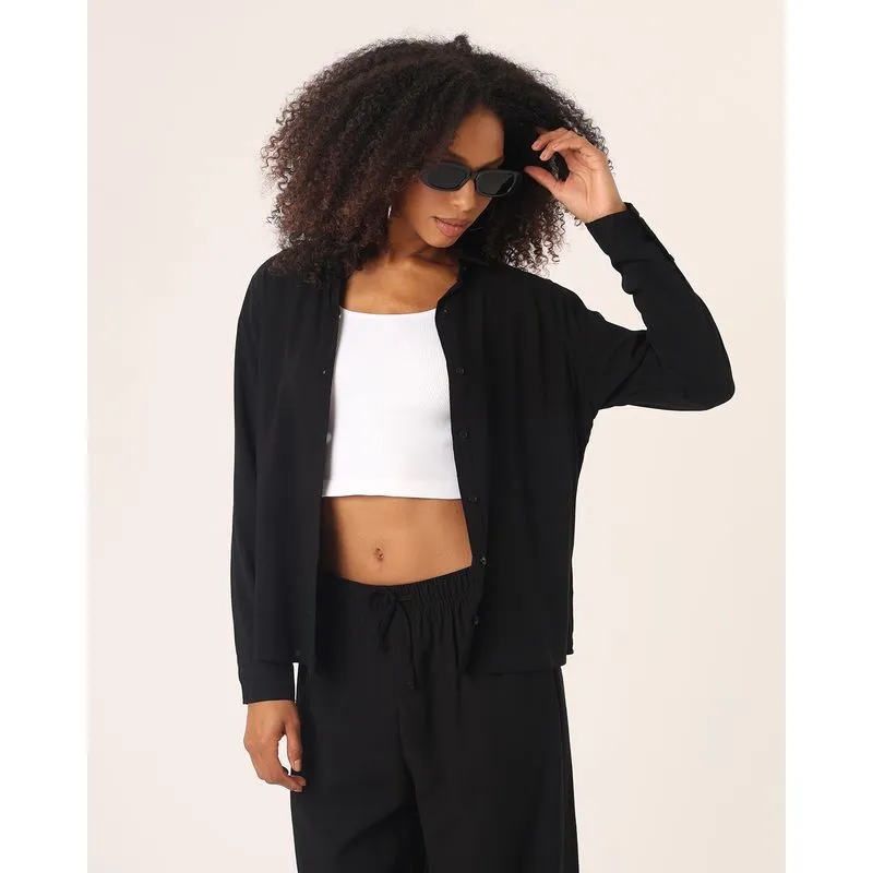 Camisa Feminina Social Viscose Manga Longa Preta GG