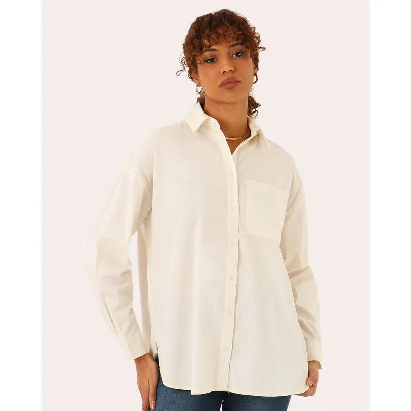 Camisa Feminina Tricoline Ampla Manga Longa Off White P