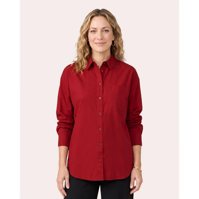 Camisa Feminina Tricoline com Bolso Manga Longa Vinho GG