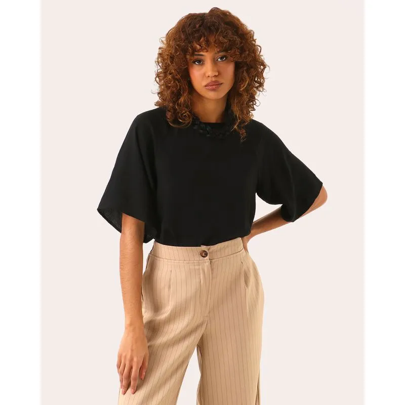 Blusa Feminina Ampla Manga Curta Preta PP