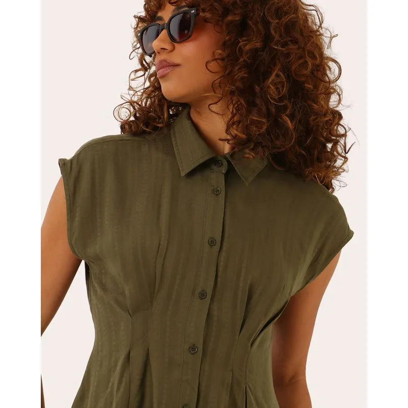 Blusa Feminina Berry & Co. Viscose Maquinetada Pregas Verde UN