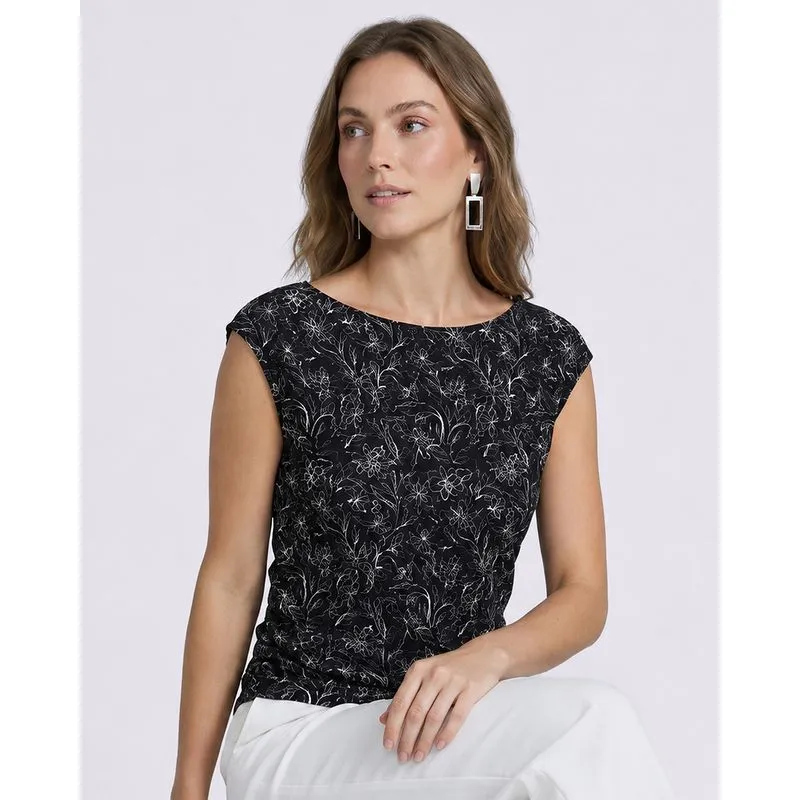 Regata Feminina Berry & Co. Franzida Estampada Preto UN