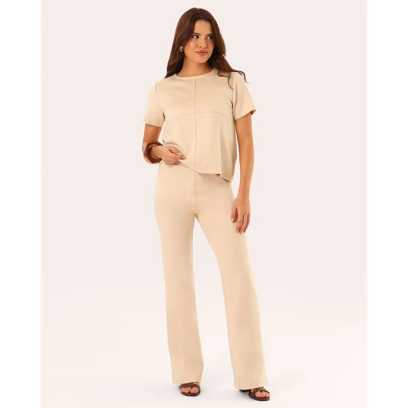 Calça Feminina Berry & Co. Reta Suede Bege UN