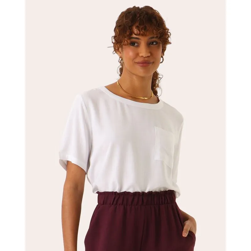 Blusa Feminina Viscose Bolso Frontal Branca UN