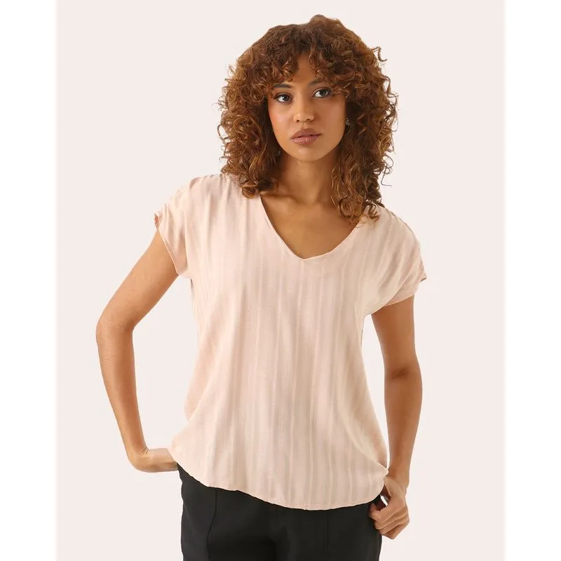 Blusa Feminina Maquinada Com Decote V e Manga Curta Rosa UN