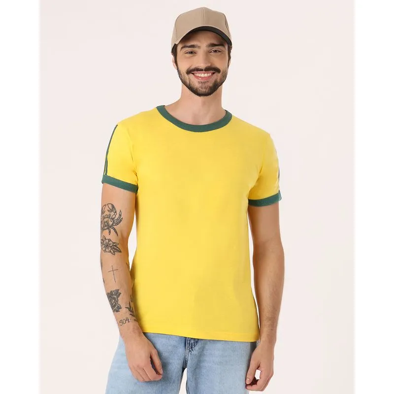 Camiseta Masculina Algodão com Friso Brasil Amarela G