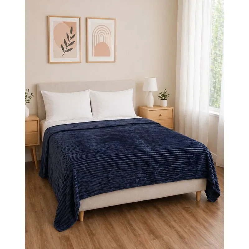 Manta Queen Flannel Fleece Arte & Cazza Canelada Marinho UN