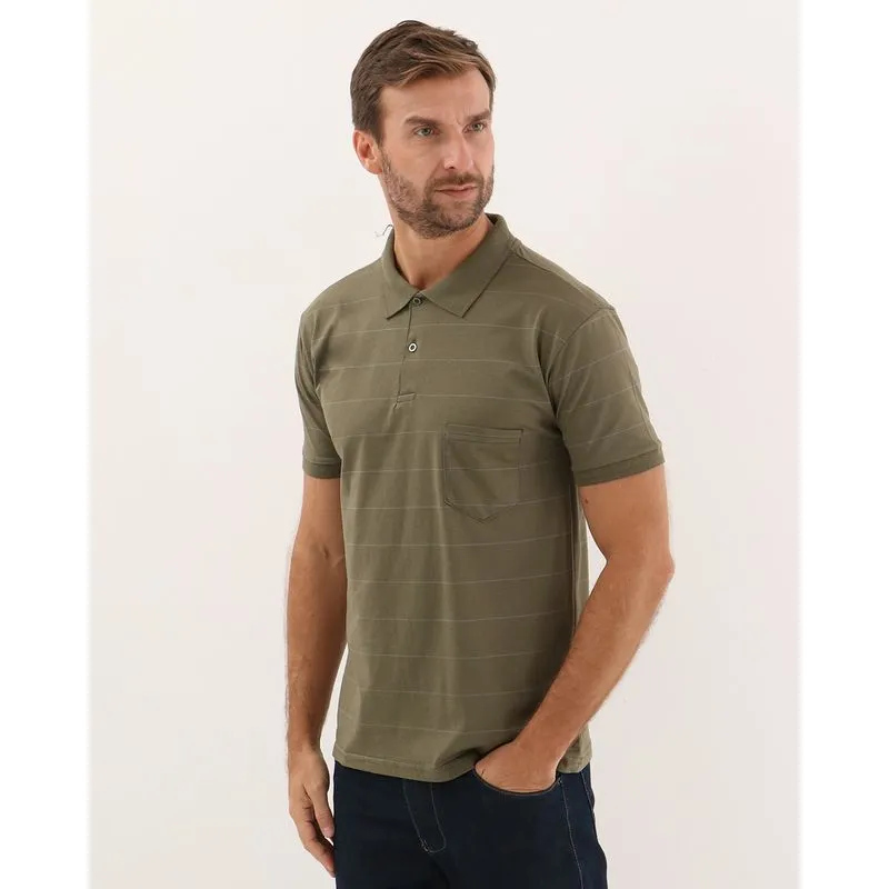 Camisa Polo Masculina Listrada com Bolso Verde M
