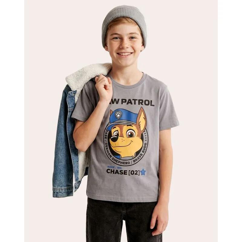Camiseta Infantil Algodão Patrulha Canina Chase Cinza 6