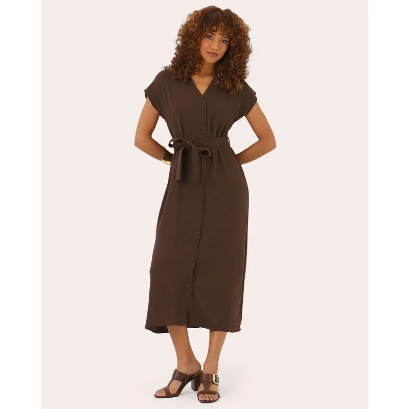 Vestido Feminino Midi com Amarração Marrom M