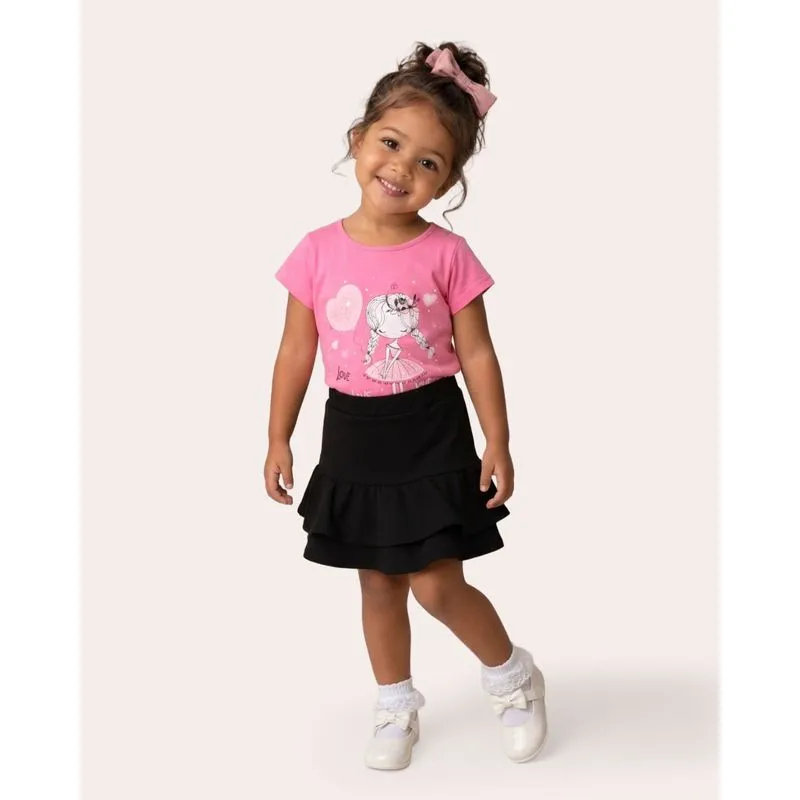 Blusa Bebê Estampada Bailarina Manga Curta Rosa 2