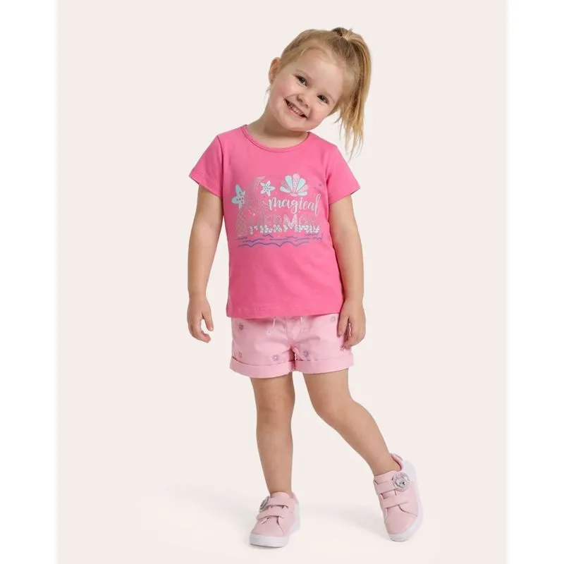 Blusa Bebê Algodão Sereia com Glitter Rosa 2