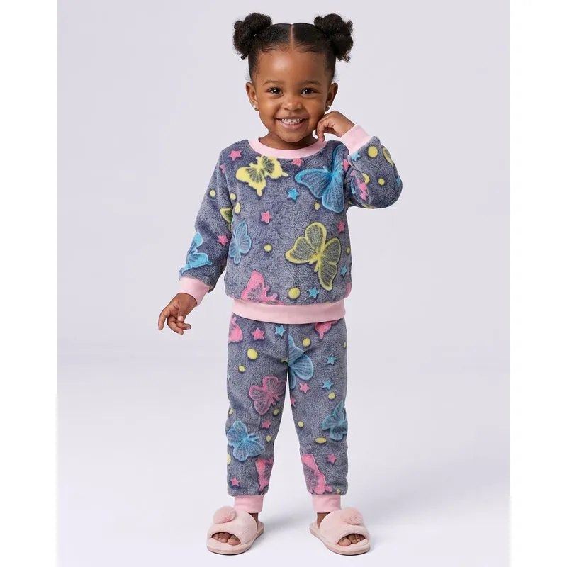 Pijama Bebê Fleece Estampa Borboletas Marinho 2