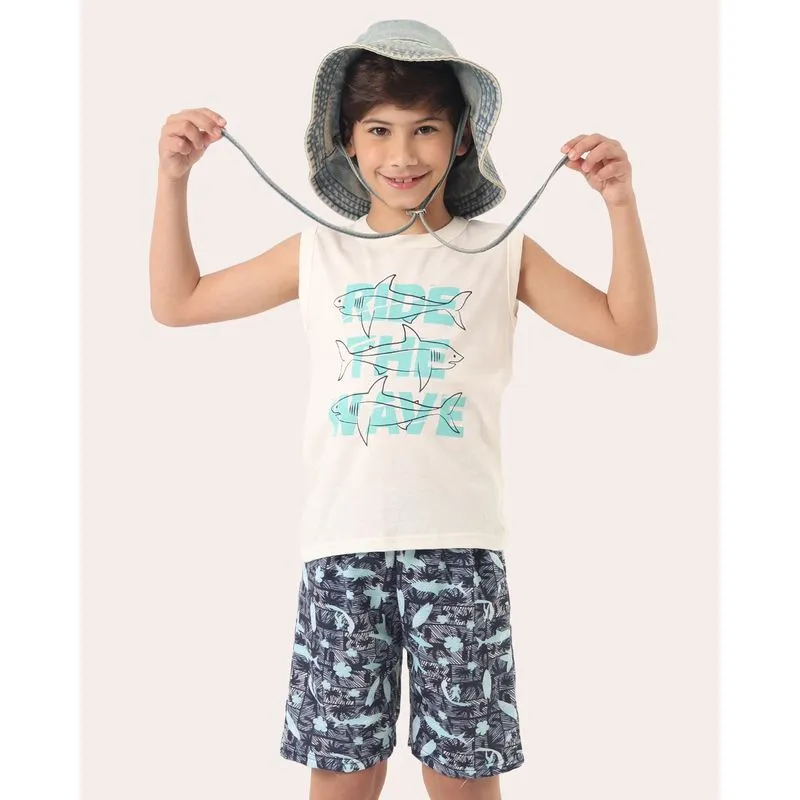 Conjunto Infantil Regata com Estampa Tubarão Off White 6