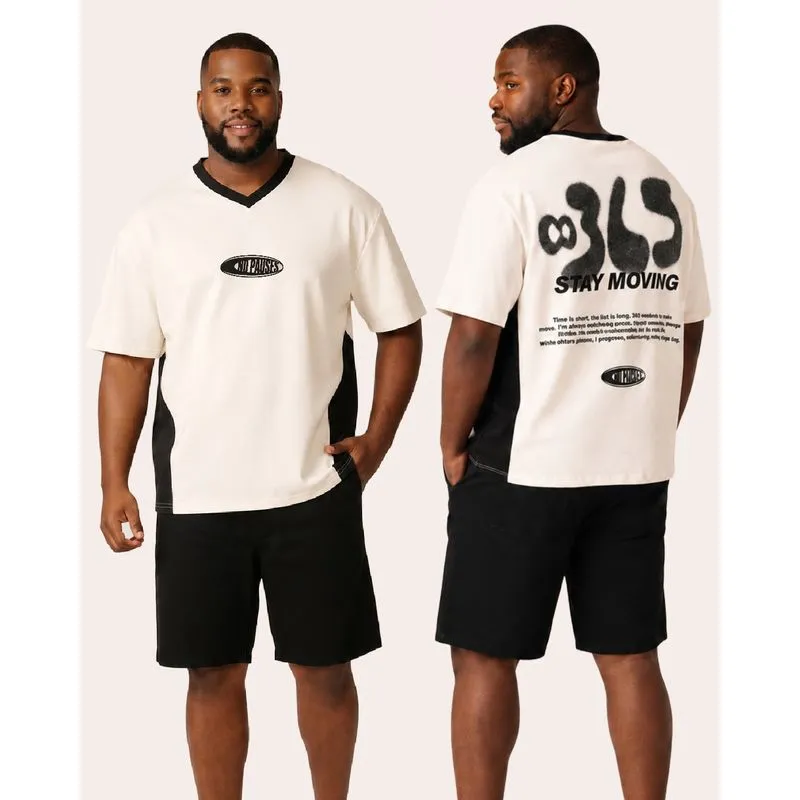 Camiseta Plus Size Masculina Estampa Recorte Lateral Branco UN