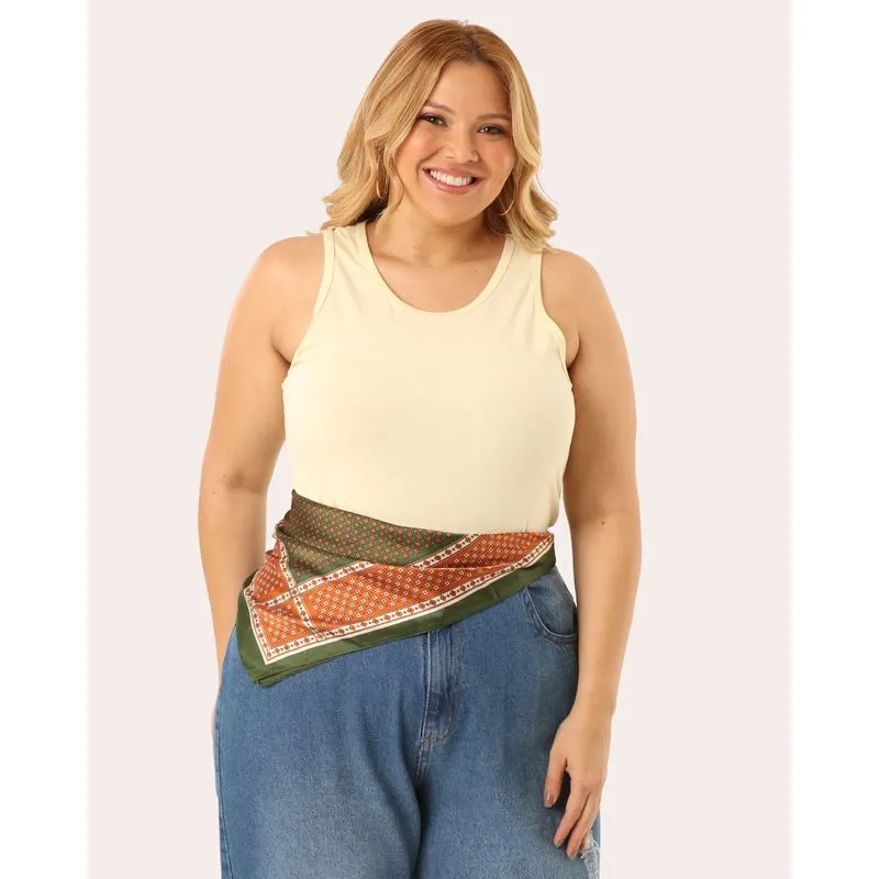 Regata Feminina Plus Size Básica Algodão Amarela G3