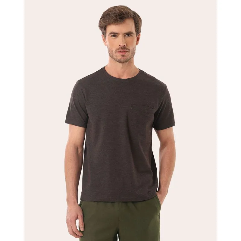Camiseta Masculina Piquet com Bolso Manga Curta Marrom P