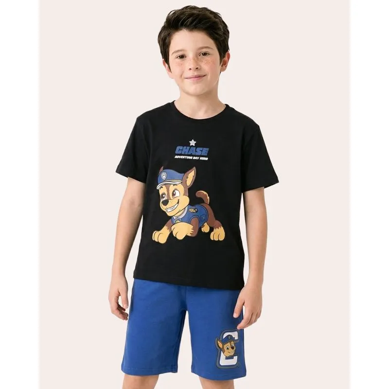 Conjunto Infantil Curto Algodão Patrulha Canina Chase Preto 10