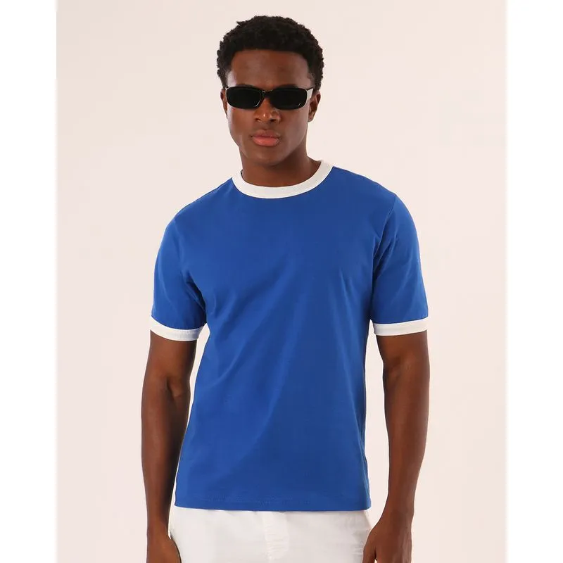 Camiseta Masculina Algodão Manga Curta Azul G