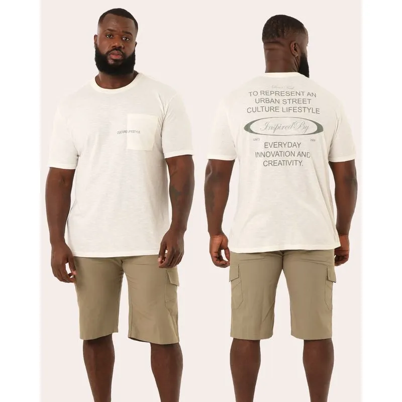 Camiseta Plus Size Masculina Estampa Frente Costas Off White G3