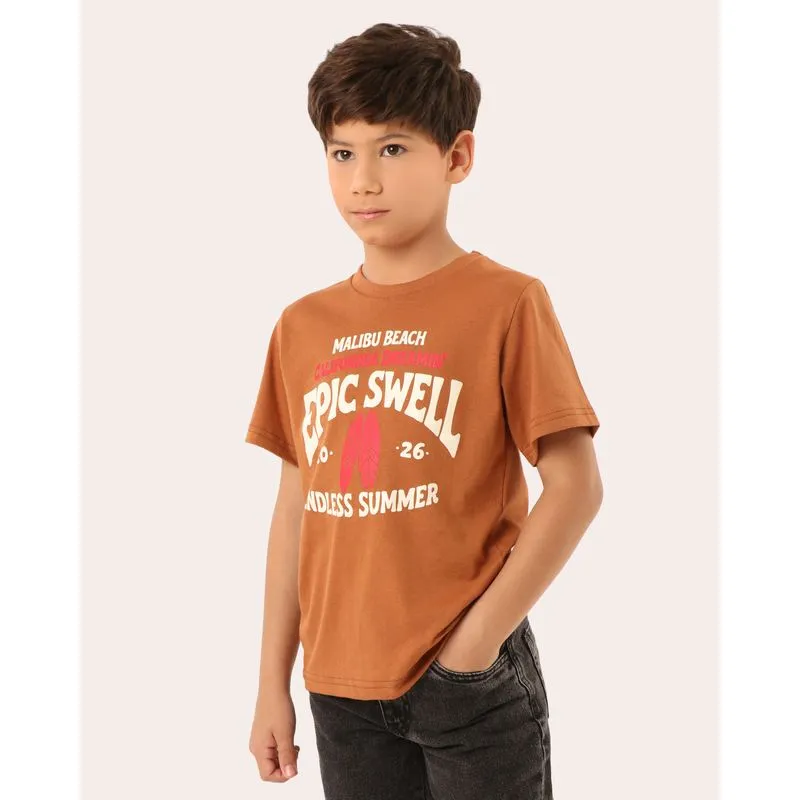 Camiseta Infantil Algodão Estampa Tropical Manga Curta Marrom 8