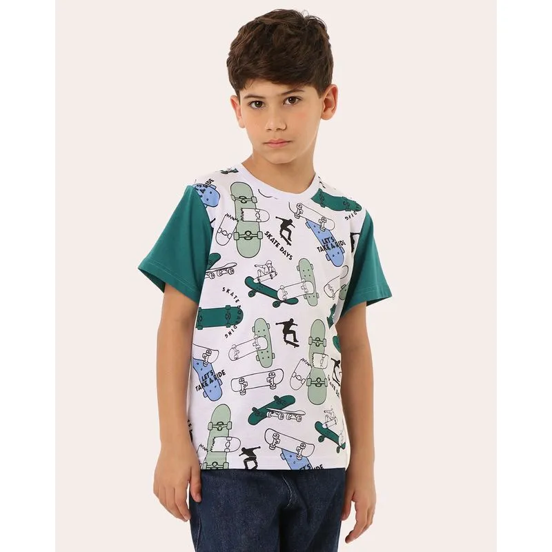 Camiseta Infantil Algodão Estampa Skate Branca 8