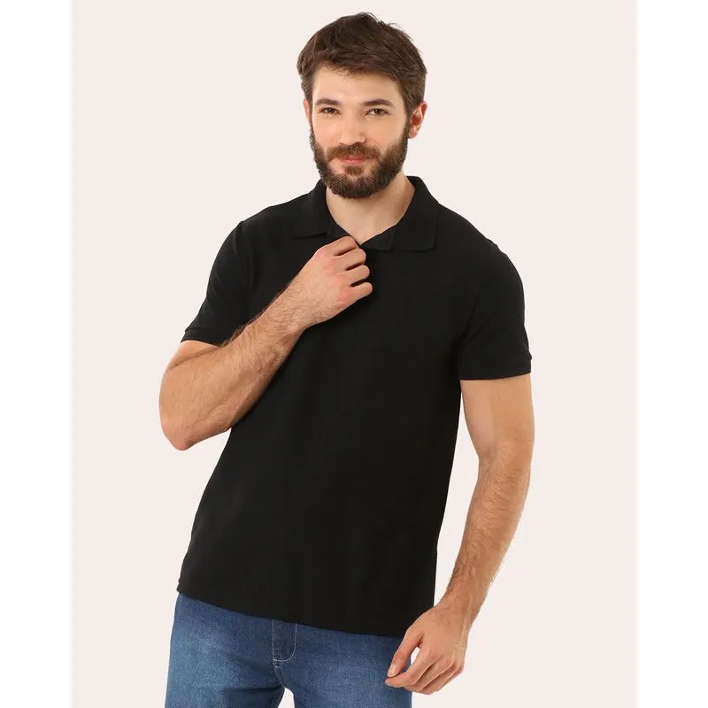 Camisa Polo Masculina Texturizada Manga Curta Preta XG
