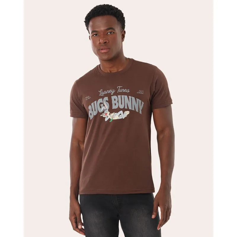 Camiseta Masculina Algodão Pernalonga Looney Tunnes Marrom G1