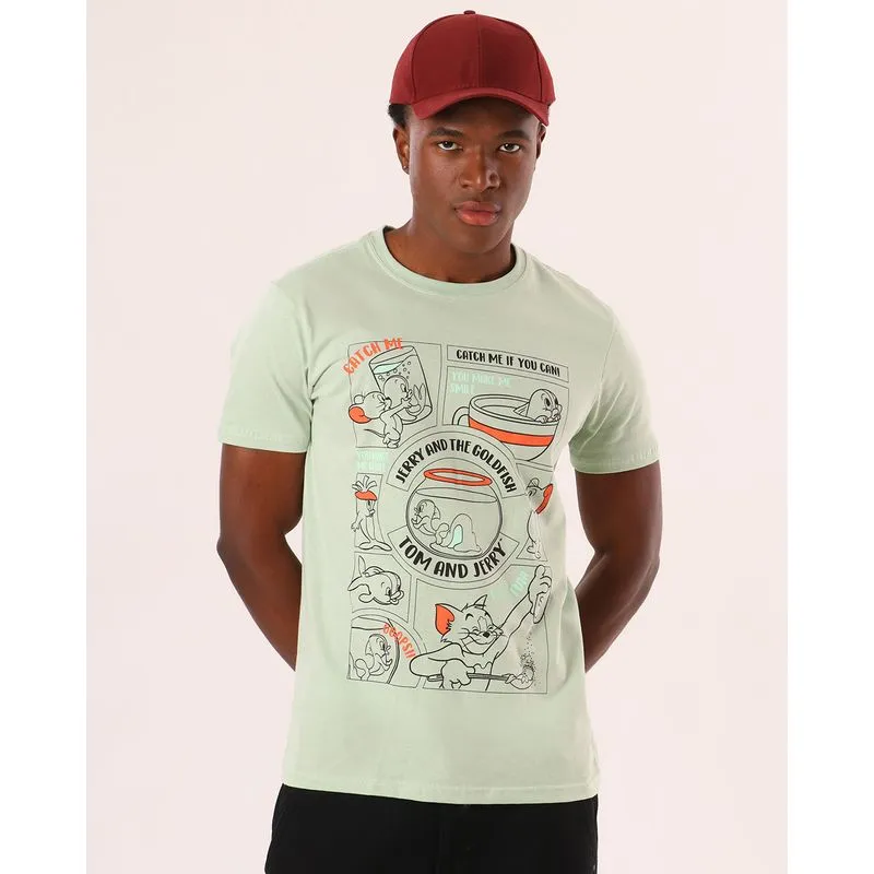Camiseta Masculina Algodão Tom & Jerry Manga Curta Verde UN