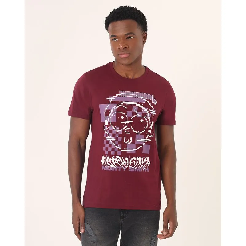 Camiseta Masculina Estampa Rick & Morty Manga Curta Vinho M