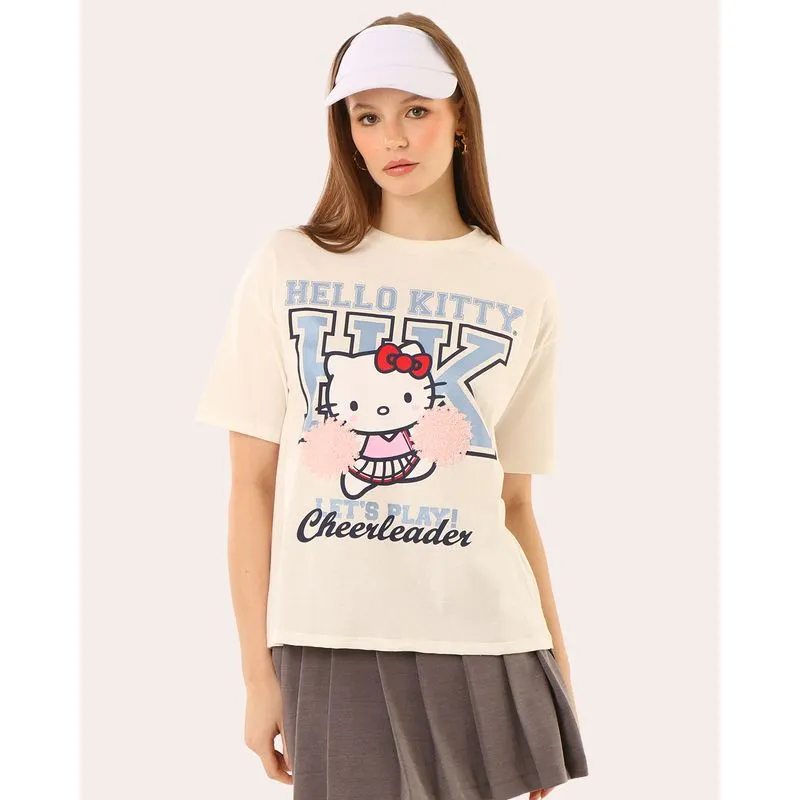 Camiseta Feminina Algodão Hello Kitty Off White XG