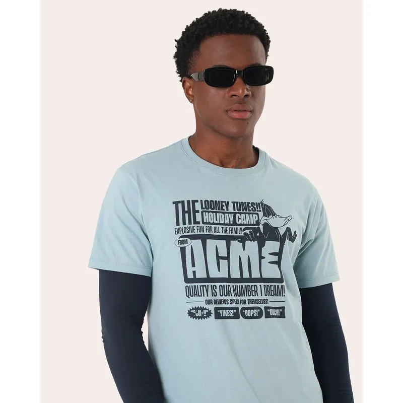 Camiseta Masculina Algodão Estampa Looney Tunes Azul G1