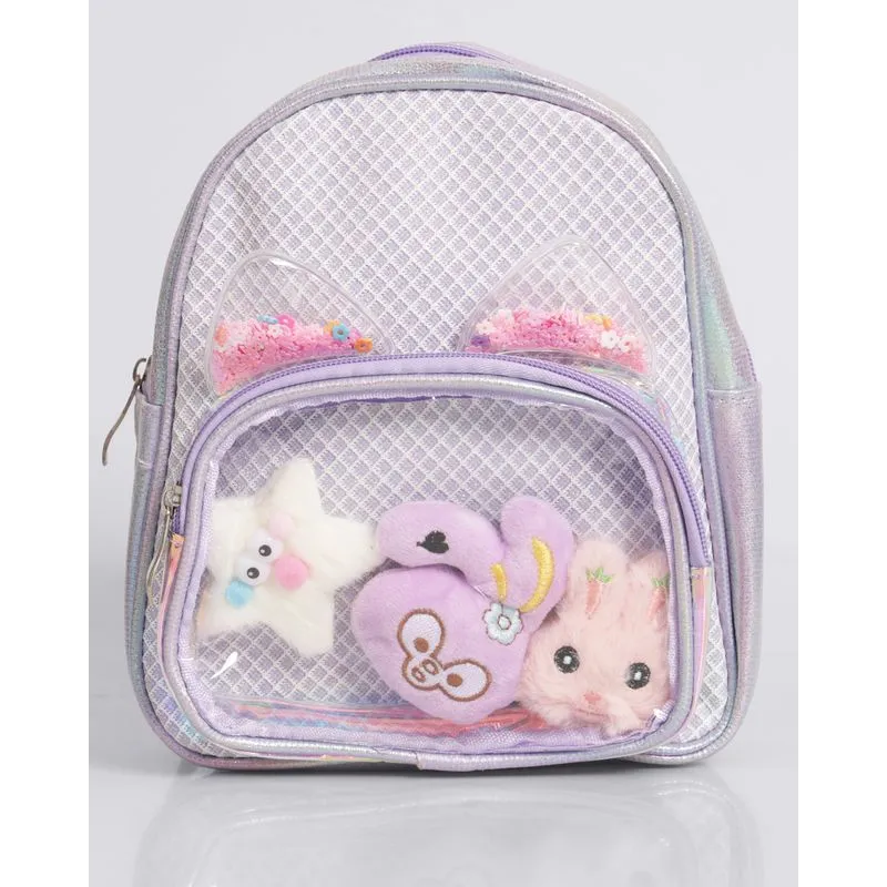 Mochila Infantil com Glitter e Ursos Interativos Lilás UN