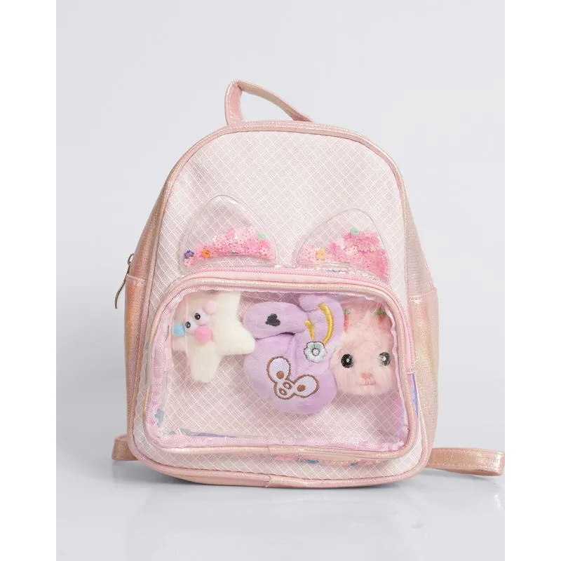Mochila Infantil com Glitter e Ursos Interativos Rosa Claro UN