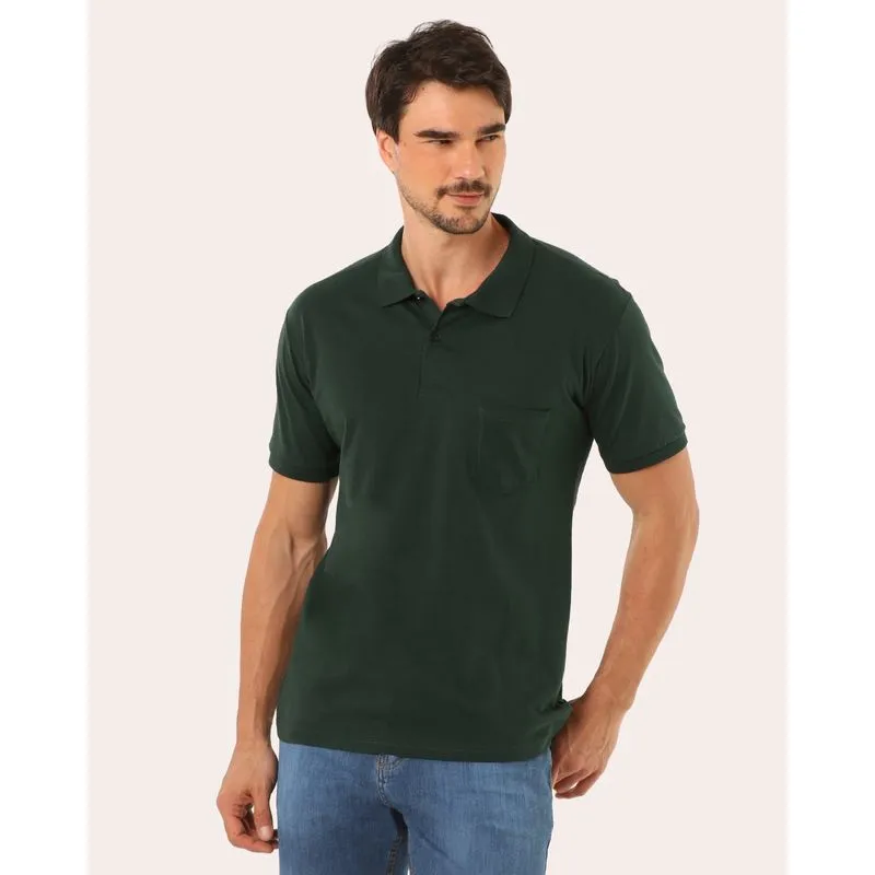 Camisa Polo Masculina Básica com Bolso Frontal Verde GG