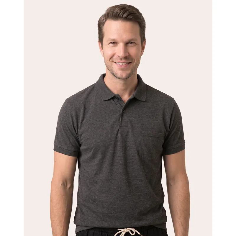 Camisa Polo Masculina com Bolso Manga Curta Cinza Escuro P