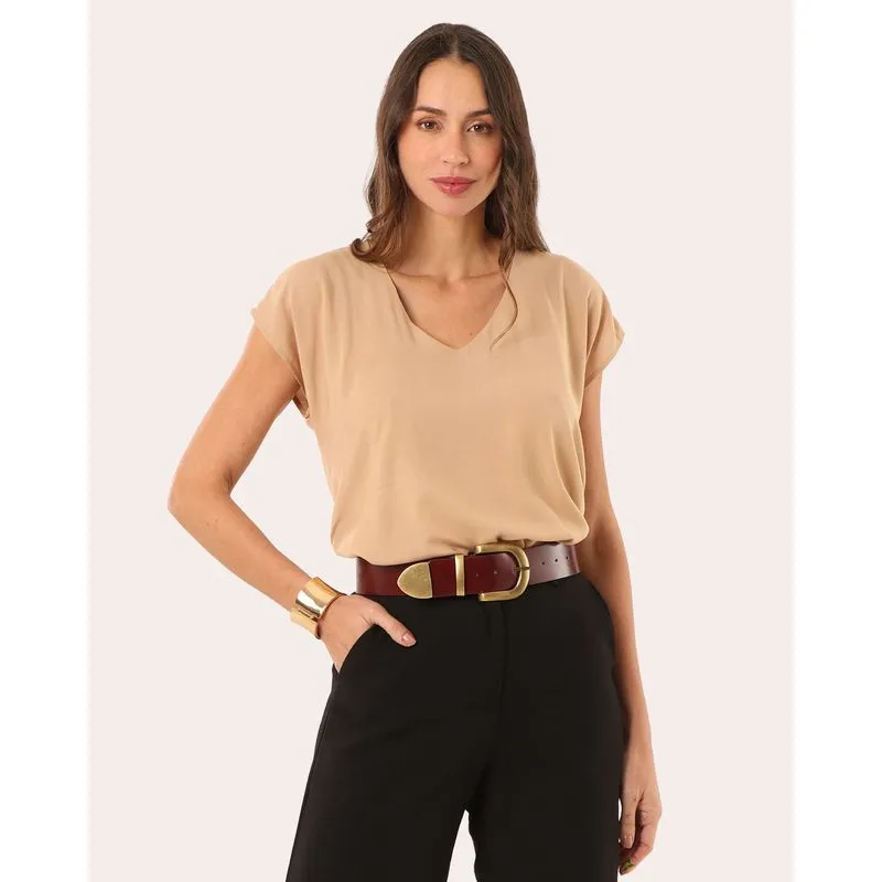 Blusa Feminina Viscose Berry & Co. Manga Morcego Bege G