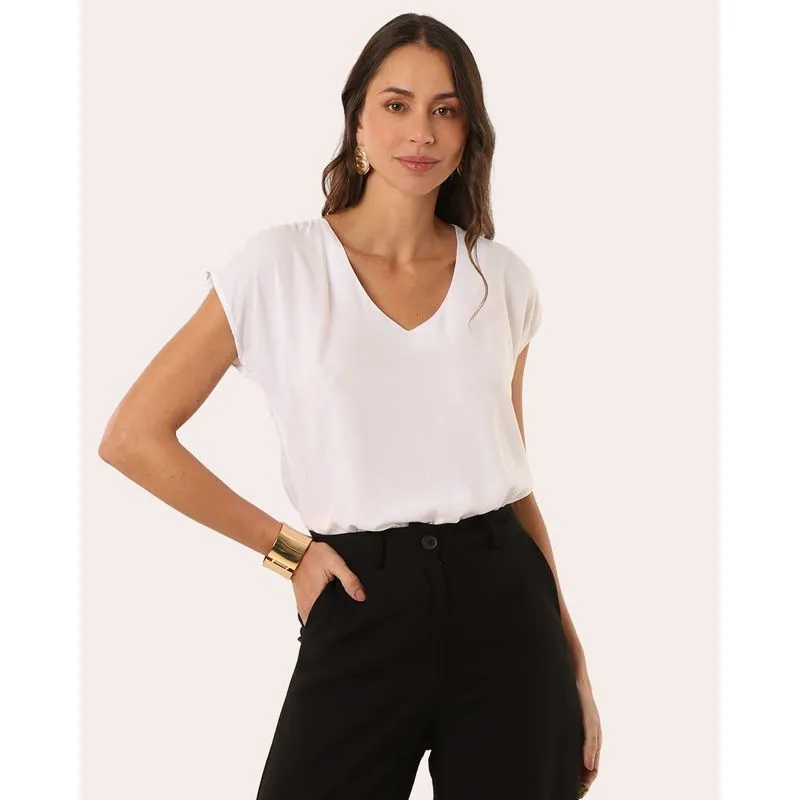 Blusa Feminina Viscose Berry & Co. Manga Morcego Branco M