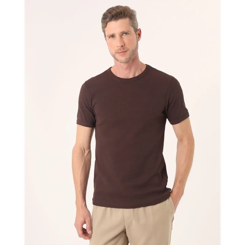 Camiseta Masculina Slim Fit Canelada Marrom G2