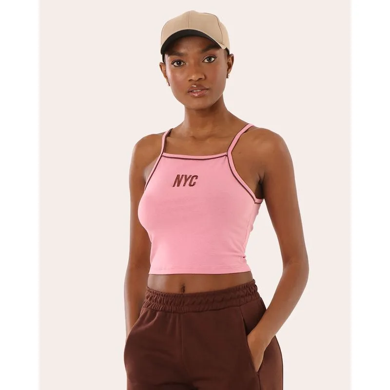 Blusa Feminina Alcinha Cropped Bordado NYC Rosa P