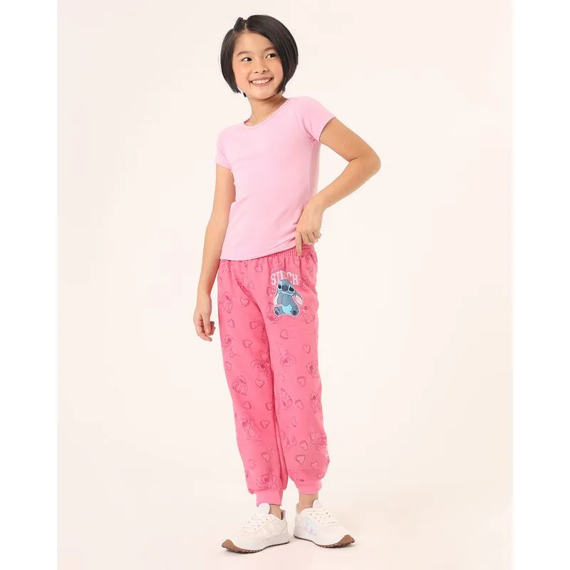 Calça Moletom Infantil Disney Stitch Jogger Rosa 8